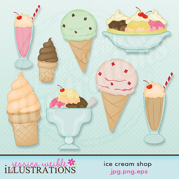 Ice Cream Shop Cute Digital Clipart Ice Cream By Jwillustrations