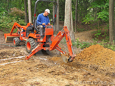 Man Digging Trench With Backhoe Stock Photography   Image  6593992