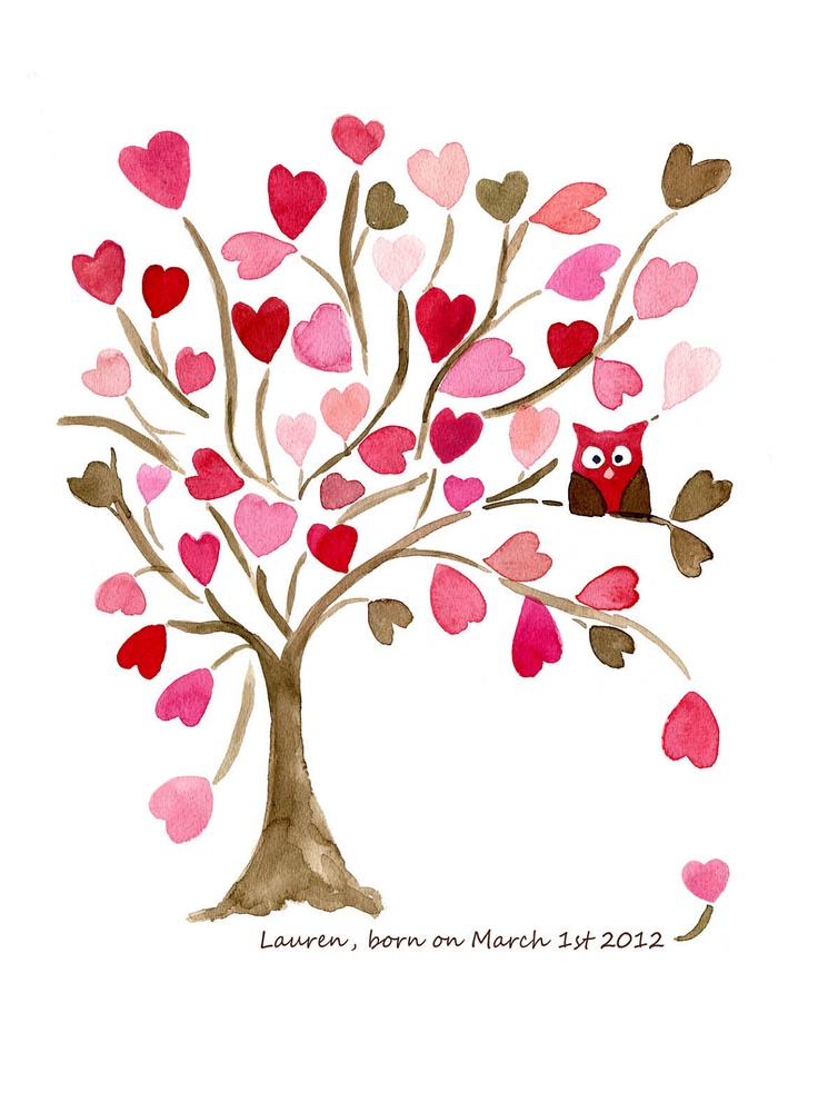 Owl    Valentines Tree 16x11 Art Prints Owl Baby Girl Heart Tree