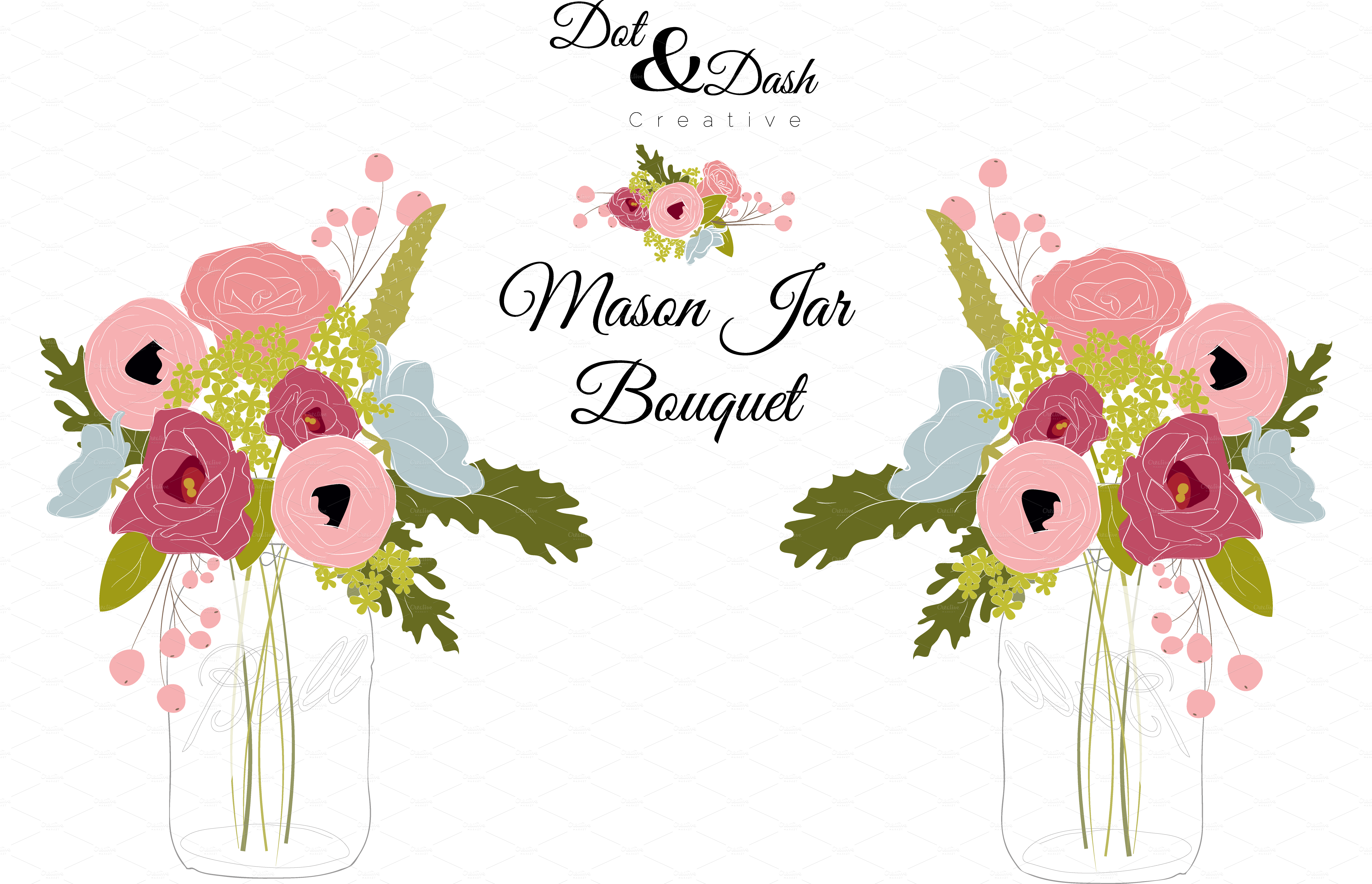 Peony Bouquet In Mason Jar   Vector   Graphics On Creative Market