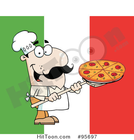 Rf Clipart Illustration Of A Happy Caucasian Chef Carrying Pizza