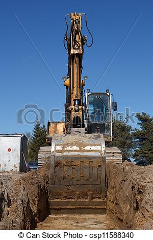 Stock Photo Of Excavators Digging Sewer Trench   Construction Of New