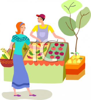 Woman Buying Produce At An Outdoor Market   Royalty Free Clip Art