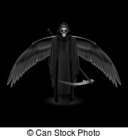 Angel Of Death   Grim Reaper With Huge Wings Over Black