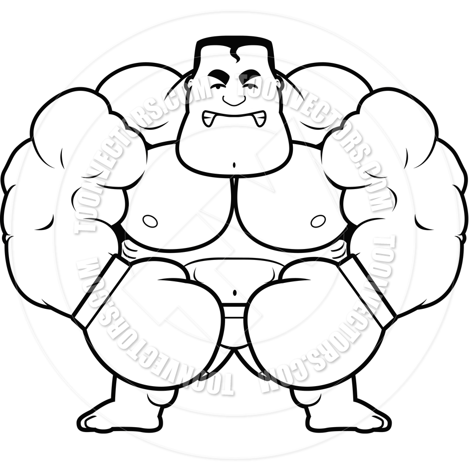 Cartoon Boxer Angry  Black And White Line Art