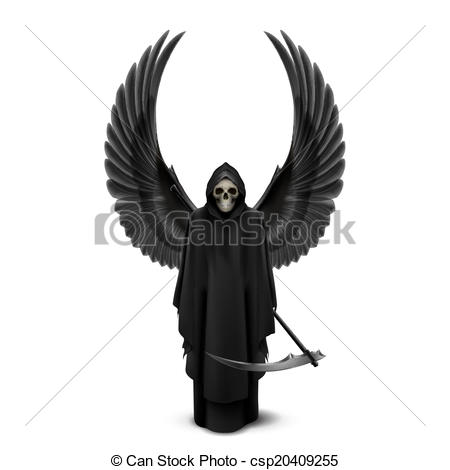 Clipart Vector Of Angel Of Death With Two Wings Up And A Scythe In His