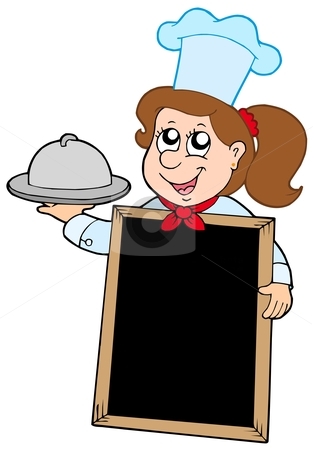 Girl Chef With Blackboard Stock Vector Clipart Girl Chef With