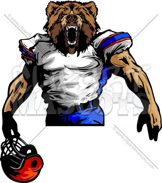 Grizzly Bear Football Mascot Vector Clipart Image