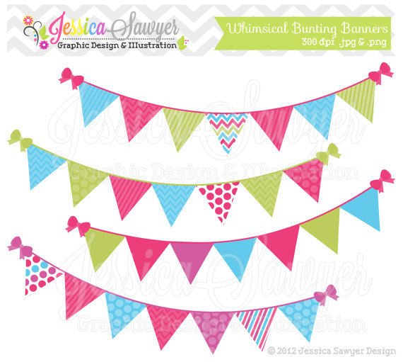 Instant Download Bunting Banner Clipart   Flag Clip Art   Whimsical