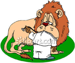 Lion Eating A Doctor   Royalty Free Clipart Picture