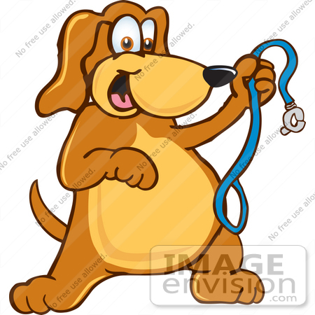 Of A Cute Brown Hound Dog Cartoon Character Holding Up A Blue Leash