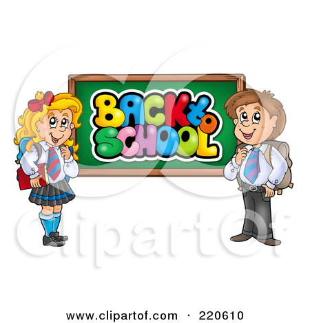 Private School Boy And Girl By A Back To School Chalk Board