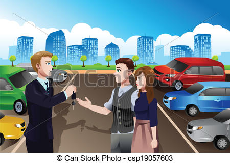 Salesman Giving The Key Of New Car To The Customer In The Dealership
