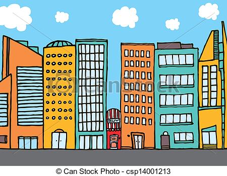 Vector   Small Shop Among Huge Buildings   Stock Illustration Royalty