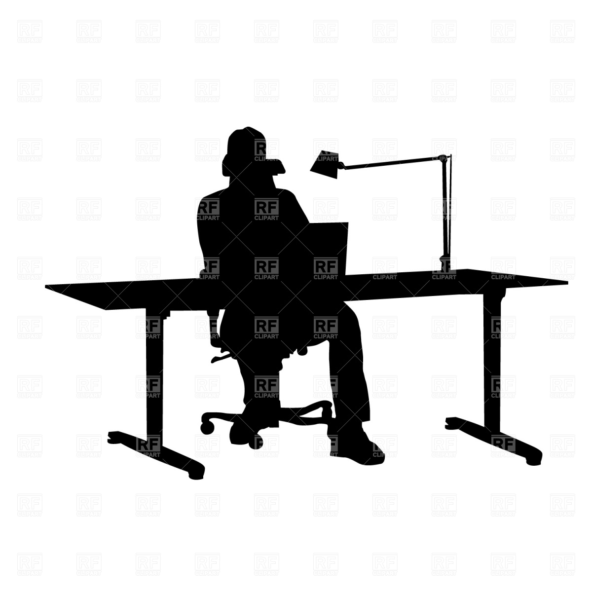 Working At Desk Download Royalty Free Vector Clipart  Eps