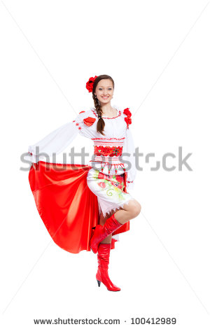 Beautiful Dancing Girl In Ukrainian Polish National Traditional    