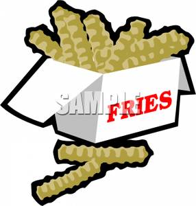 Box Of Crinkle Cut French Fries   Royalty Free Clipart Picture