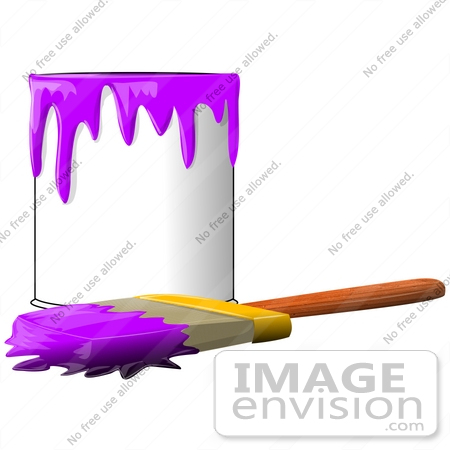 Clip Art Graphic Of A Paintbrush Beside A Dripping Can Of Purple Paint