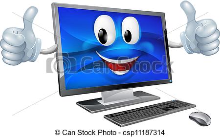 Clip Art Of Desktop Computer Mascot   A Cute Happy Cartoon Computer