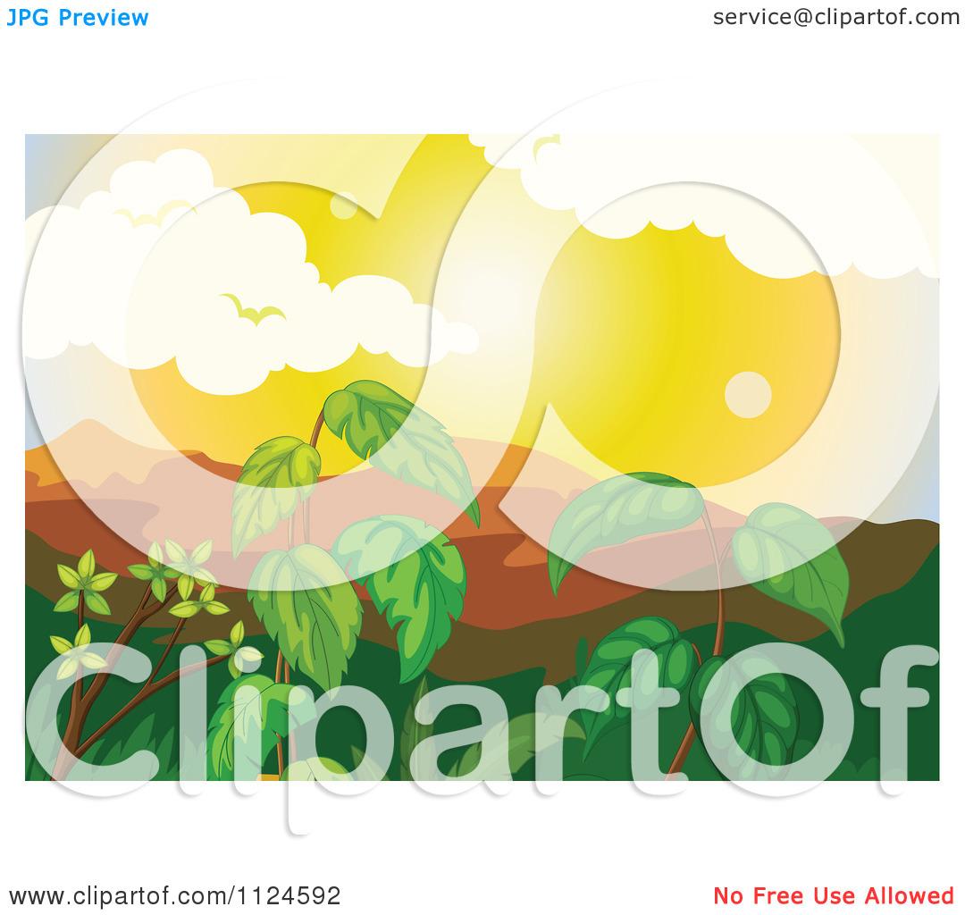 Clipart Of Jungle Or Forest Plant Foliage At Sunset Or Sunrise 2