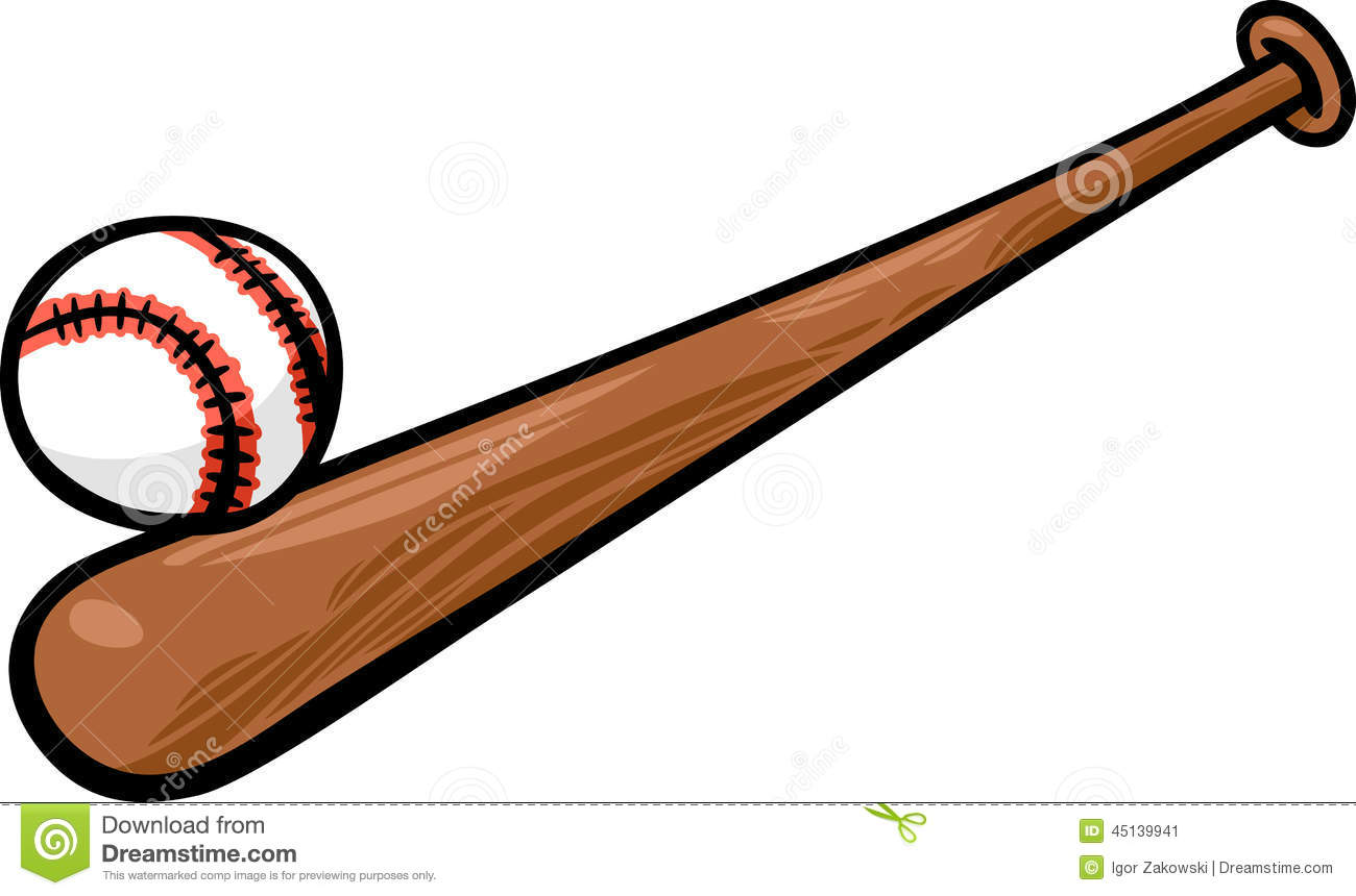 Download Cartoon Illustration Of Baseball Ball And Bat Clip Art