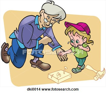 Drawing   An Old Man Helping A Little Girl Remove A Wood Splinter From