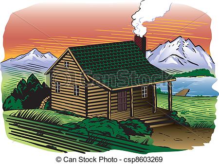 Eps Vectors Of Mountainside Cabin   An Occupied Cabin Near A Lake In    