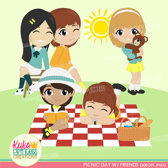 Girl Friends Sunny Day Picnic Clipart