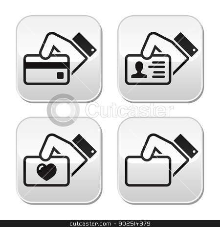 Hand Holding Credit Card Business Card Id Buttons Set Stock Vector