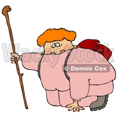 Hiking Stick To Catch Her Breath While Hiking Clipart Illustration By
