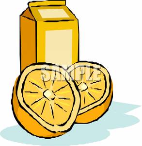Orange Juice And An Orange Cut In Half   Royalty Free Clipart Picture