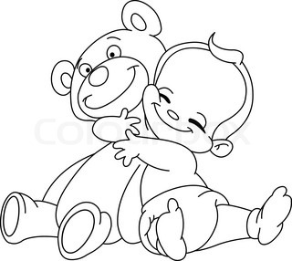 Outlined Happy Teddy Bear Raising His Arms  Coloring Page   Vector