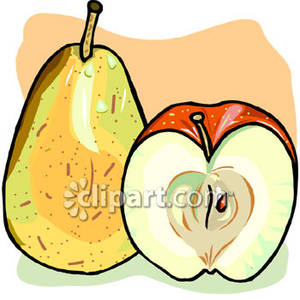 Pear And Cut Apple   Royalty Free Clipart Picture
