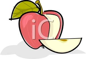 Ripe Apple With A Slice Cut Out Of It   Royalty Free Clipart Picture