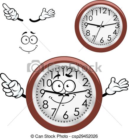 Round Wall Clock Character With White Dial Brown Rim And Funny Smile