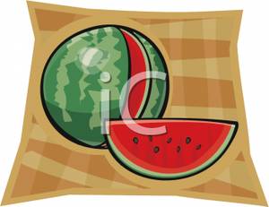 Round Watermelon With A Slice Cut Out   Royalty Free Clipart Picture