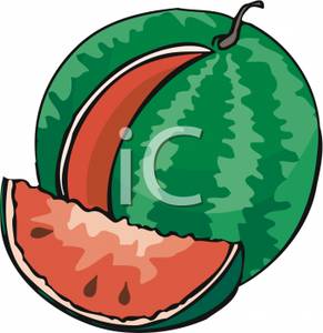Round Watermelon With A Slice Cut Out   Royalty Free Clipart Picture