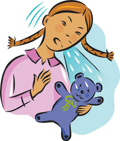 Stock Illustration   Illustration Of A Girl Sneezing Over Her