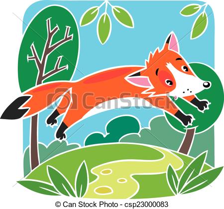 Vector   Children Vector Illustration Of Little Red Fox   Stock