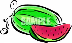     Watermelon With A Large Slice Cut Out   Royalty Free Clipart Picture