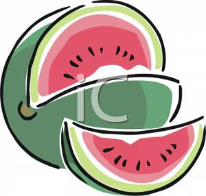Watermelon With A Slice Cut Out Of It   Royalty Free Clipart Picture
