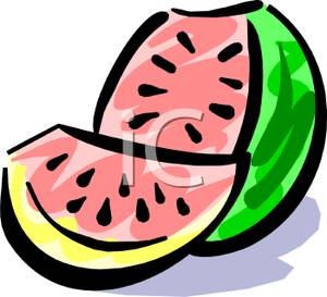 Watermelon With A Slice Cut Out   Royalty Free Clipart Picture