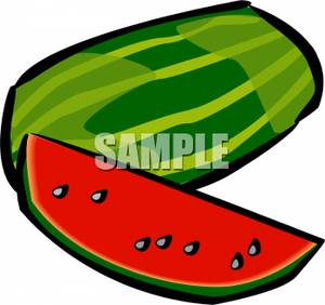 Watermelon With Large Slice Cut Out   Royalty Free Clipart Picture