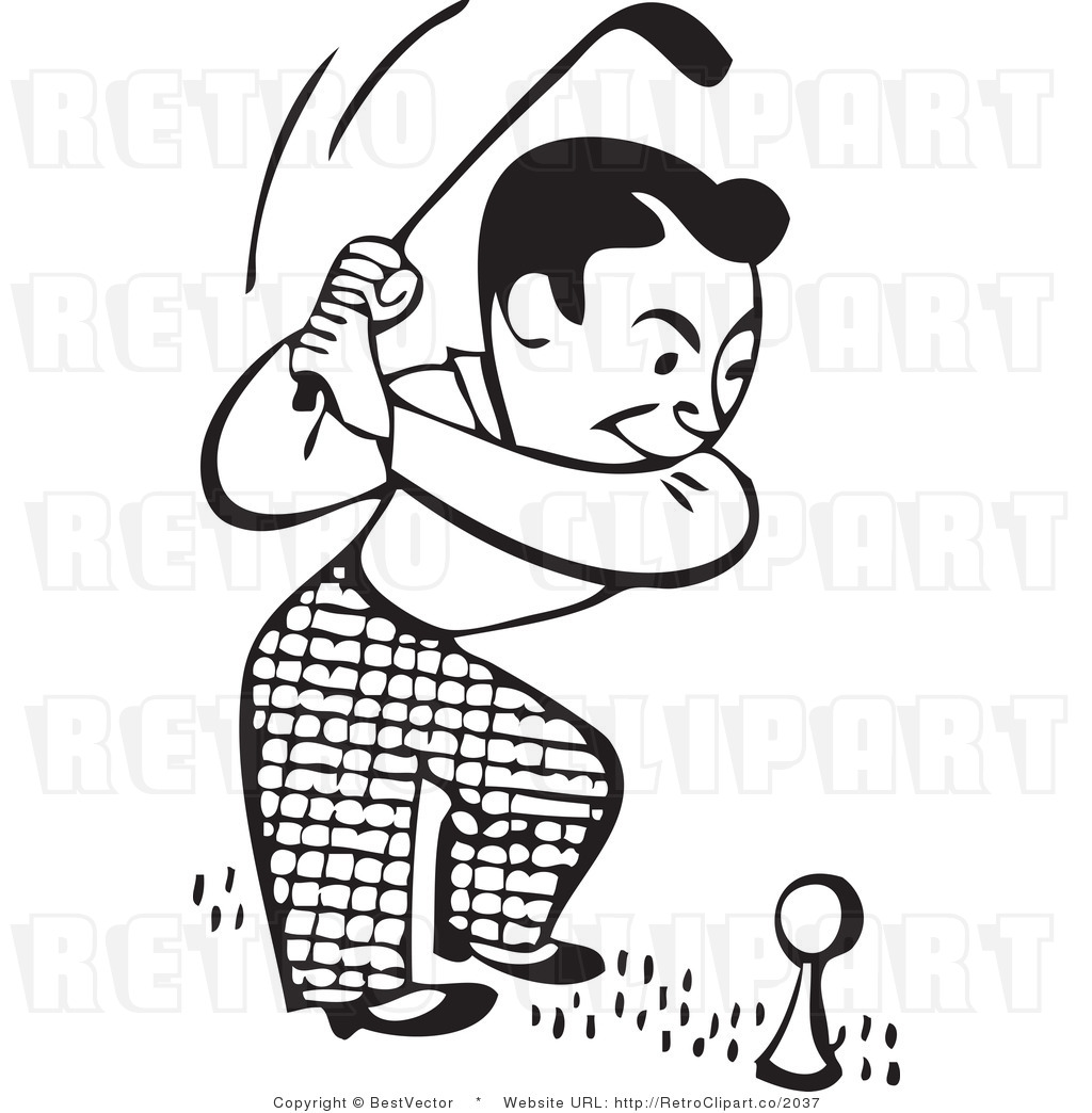 And White Retro Vector Clip Art Of A Golfer By Bestvector    2037