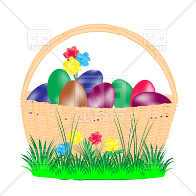 Basket And Painted Eggs To Easter 91177 Download Royalty Free Vector