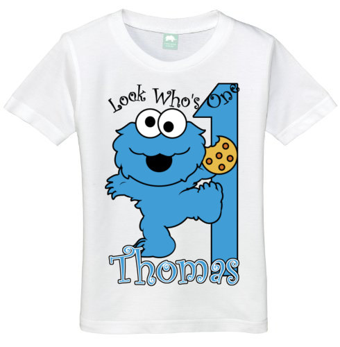 Boys 1 Year Old Look Who S One Cookie Monster 1st Birthday Tee Shirt