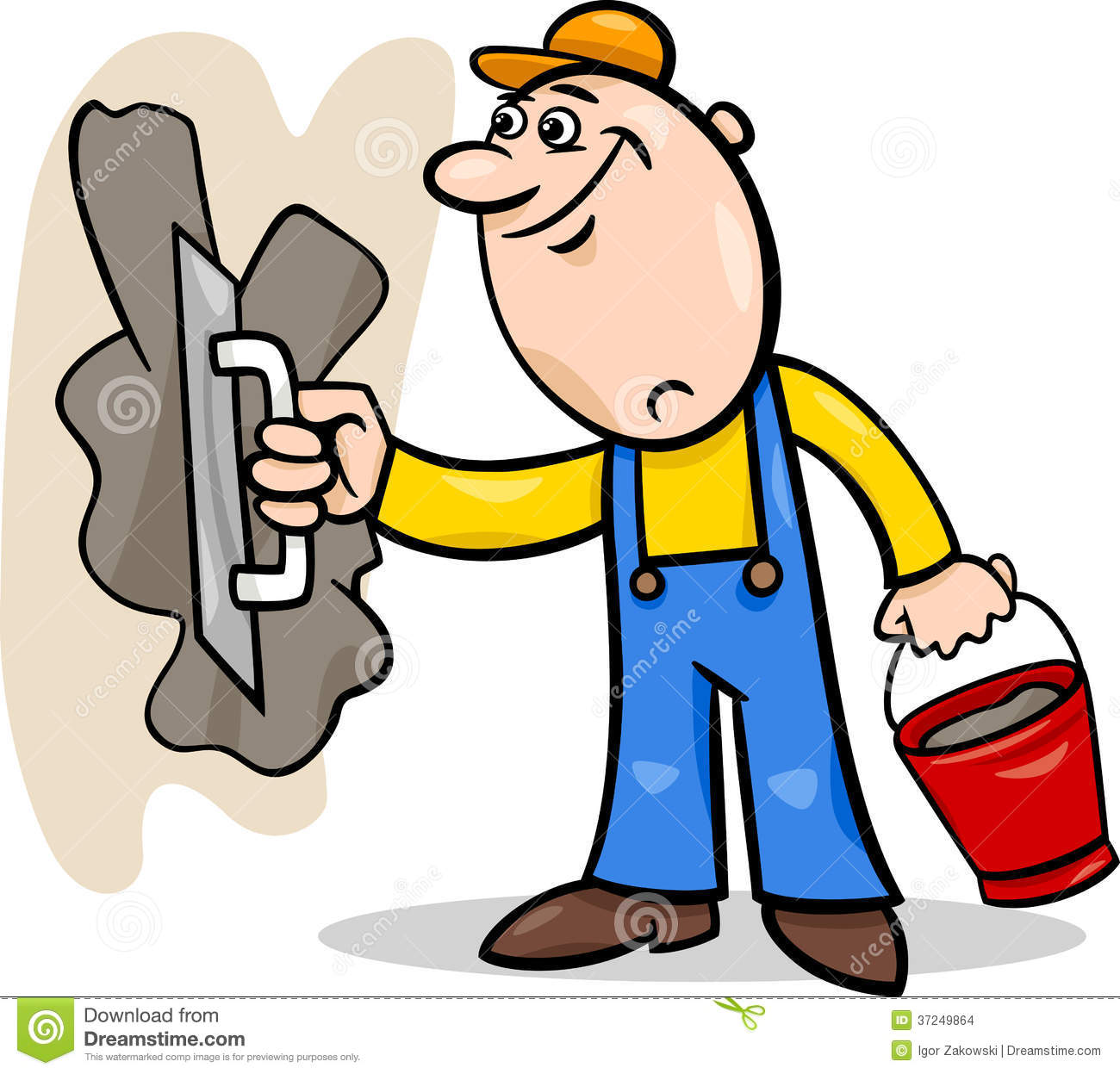 Cartoon Illustration Of Worker Or Mason With Trowel And Plaster Or