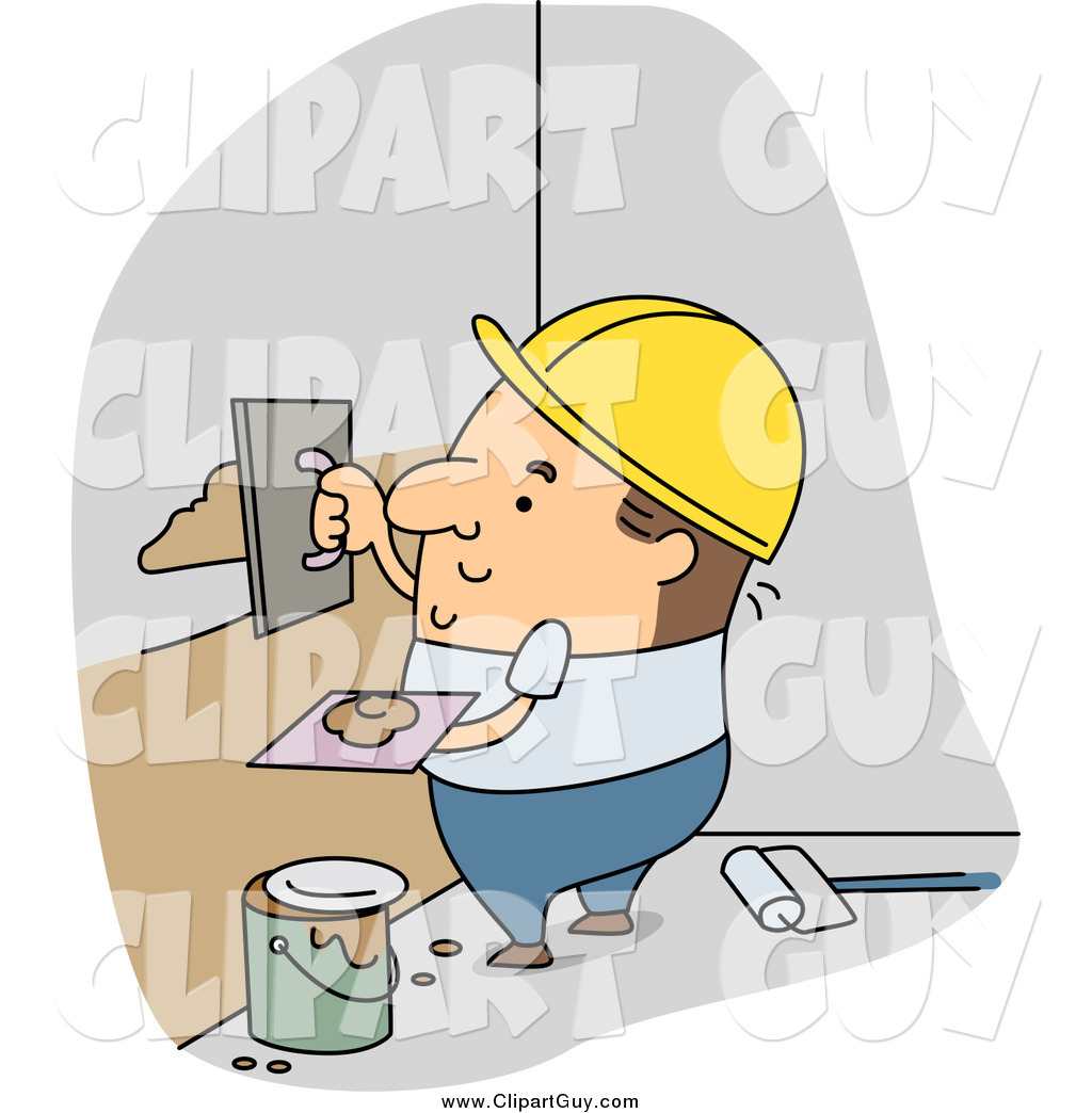     Clip Art Of A White Male Builder Applying Plaster By Bnp Design Studio