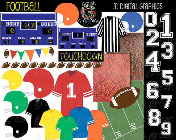 Clipart Football Digital Paper Football Clip Art Football Party    