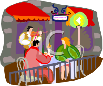 Couple Being Serenaded At A Sidewalk Bistro At Night   Royalty Free